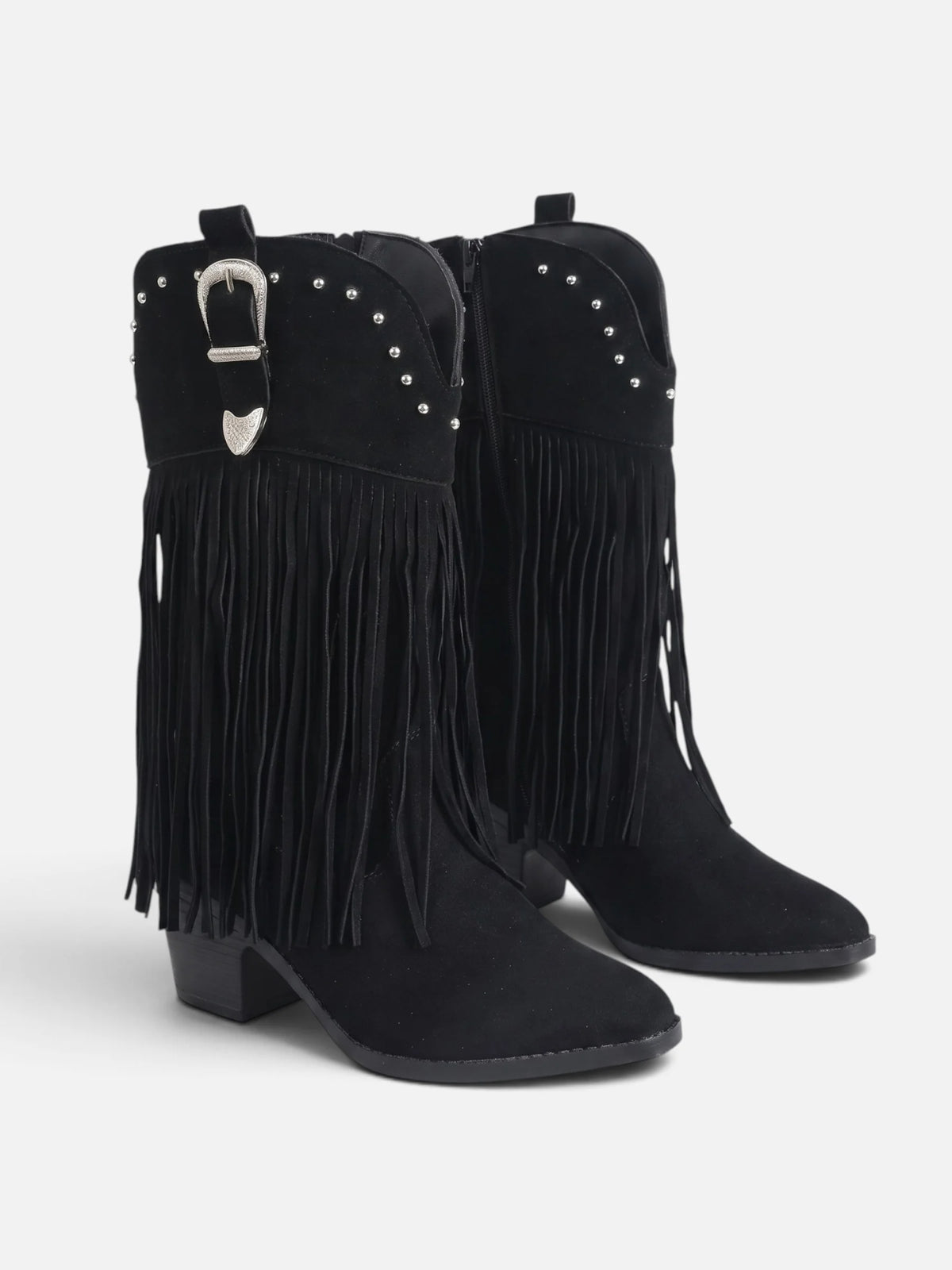 Women's Suede Look Fringe Studded Cowboy Boots