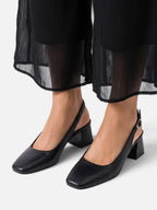 Women's Leather Square Toe Slingback Block Heel Pumps