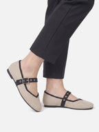 Women's Knit Eyelet Strap Mary Jane Ballet Flats