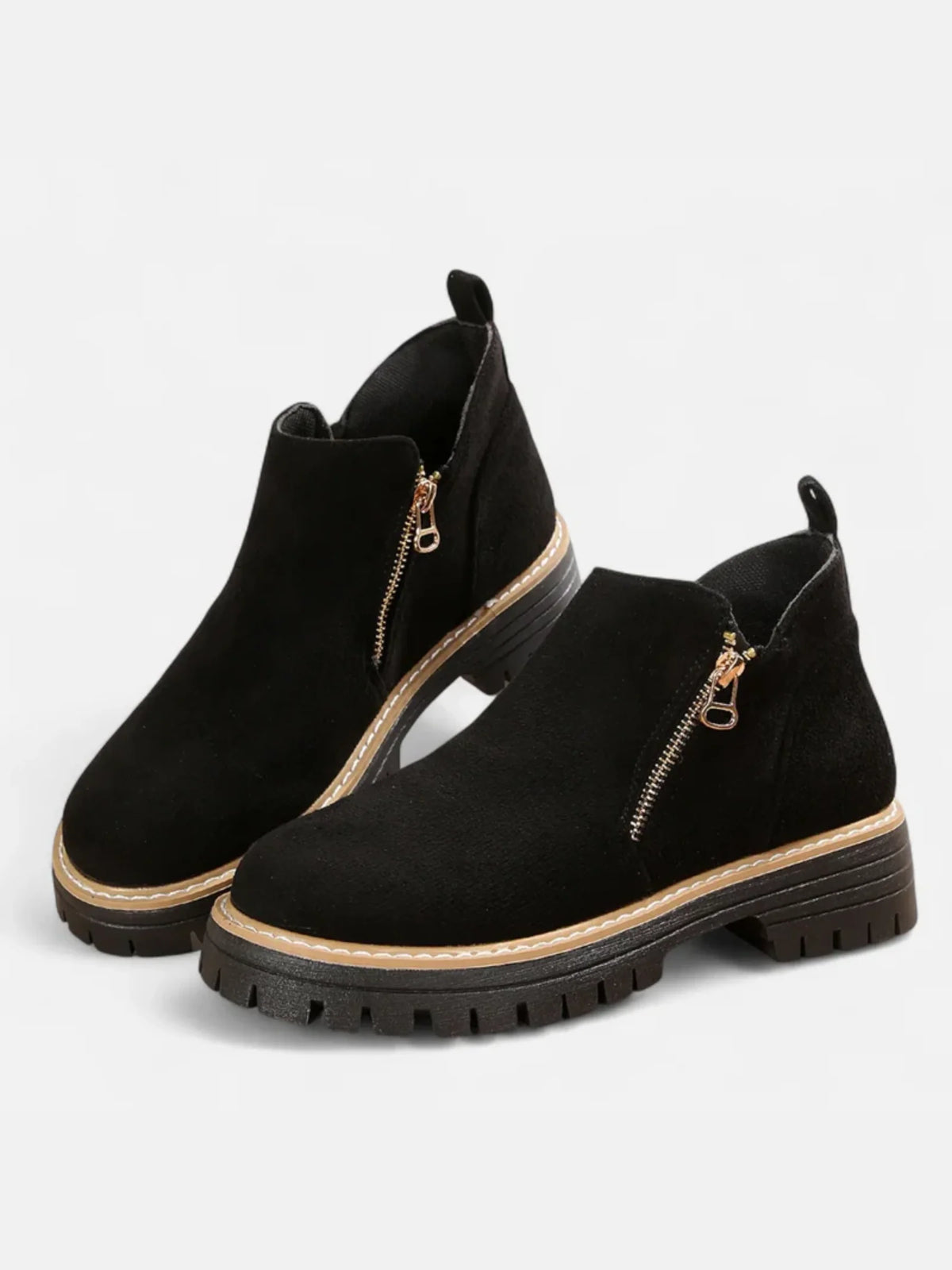 Women's Suede Zip Chunky Sole Ankle Boots