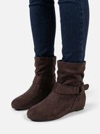 Women's Suede Look Slouchy Buckle Ankle Boots