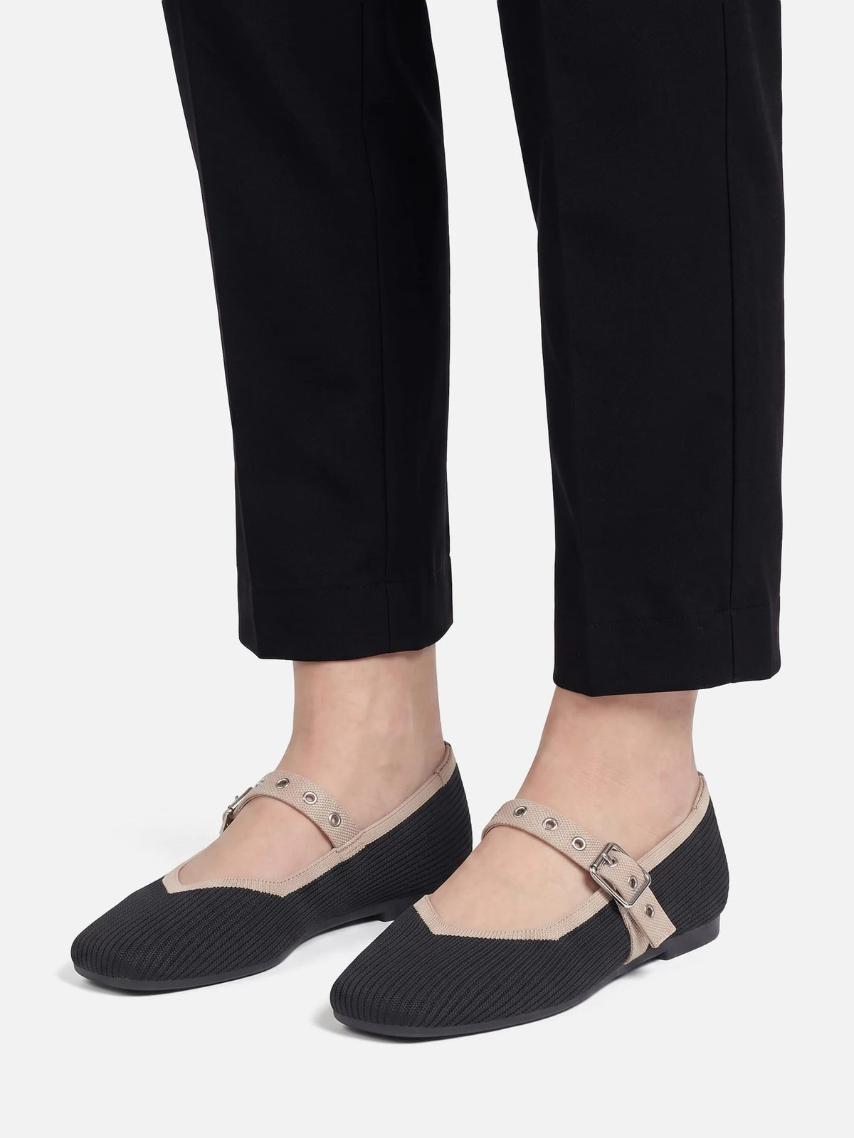 Women's Knit Eyelet Strap Mary Jane Ballet Flats