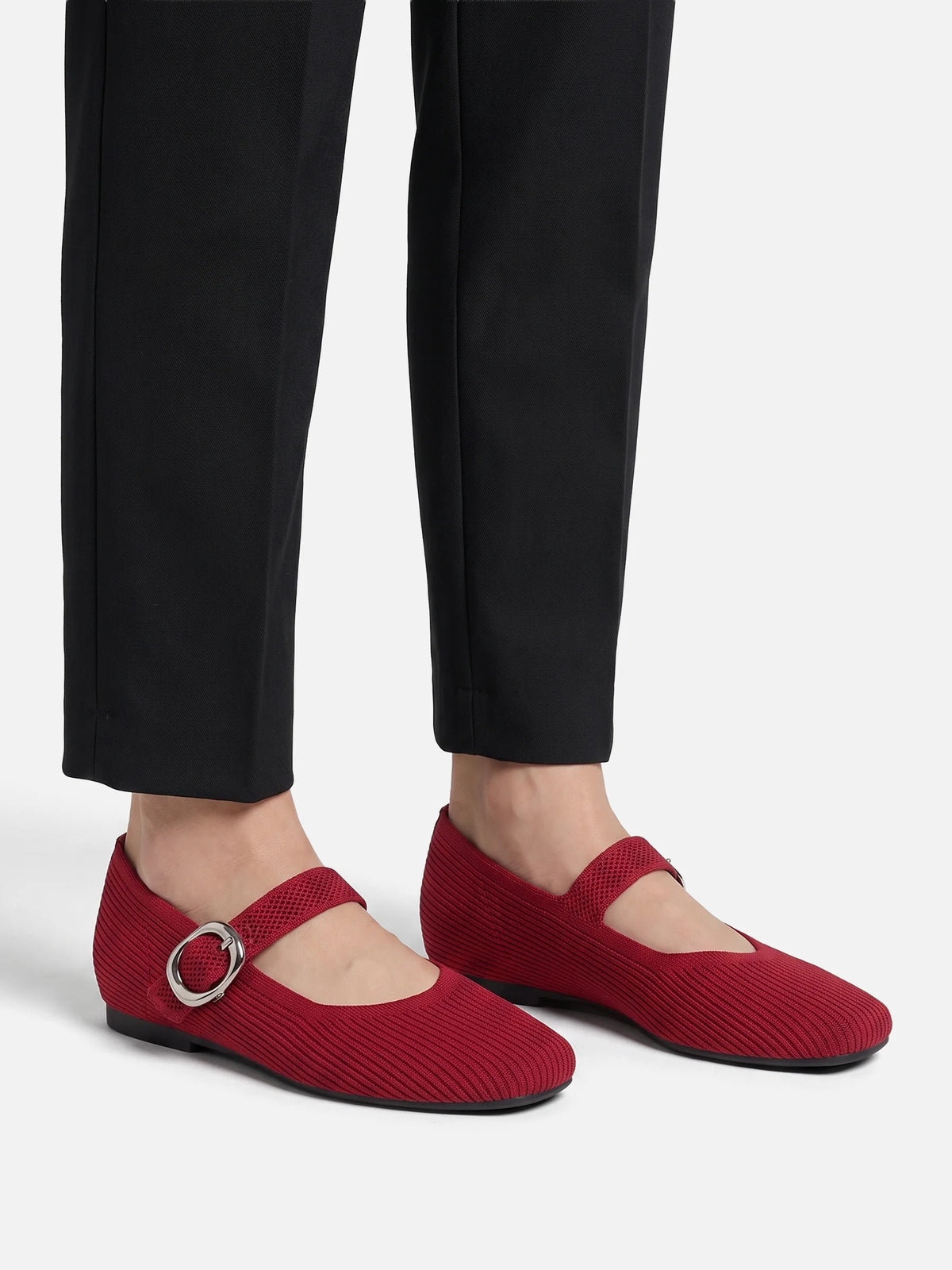Women's Knit Buckle Mary Jane Ballet Flats