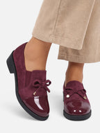 Women's Suede Look Patent Toe Bow Loafers