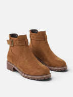 Women's Suede Buckle Chunky Sole Chelsea Boots