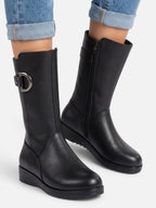 Women's Faux Fur Lined Buckle Wedge Boots