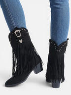 Women's Suede Look Fringe Studded Cowboy Boots