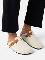 Women's Shearling Look Buckle Clogs