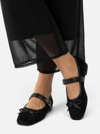 Women's Suede Mary Jane Bow Buckle Ballet Flats