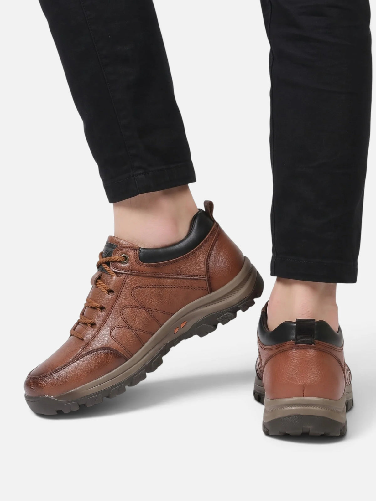 Men's Leather Look Lace-Up Chunky Sole Walking Shoes