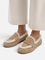 Women's Suede Look Faux Fur Trim Loafers