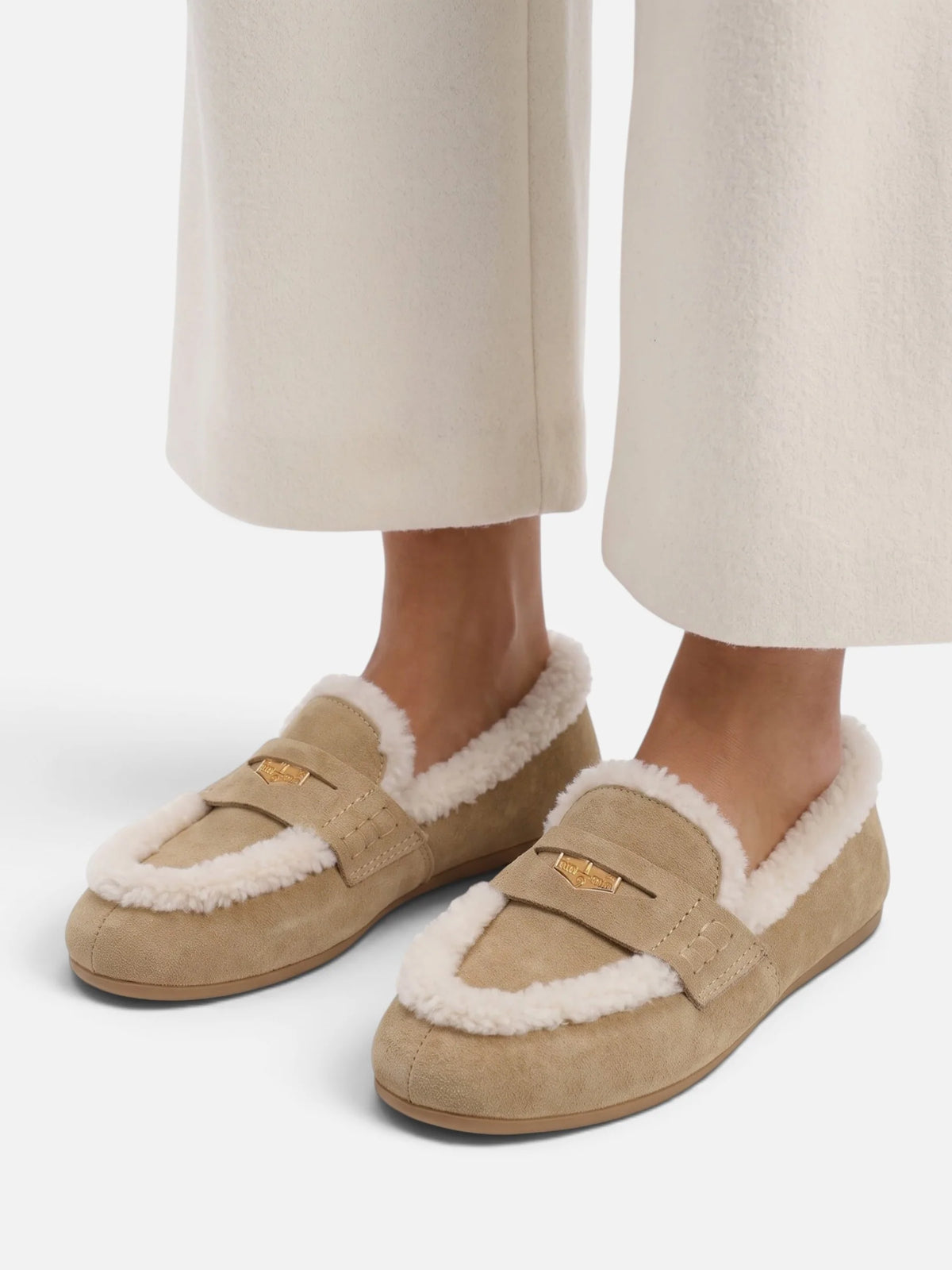 Women's Suede Look Faux Fur Trim Loafers