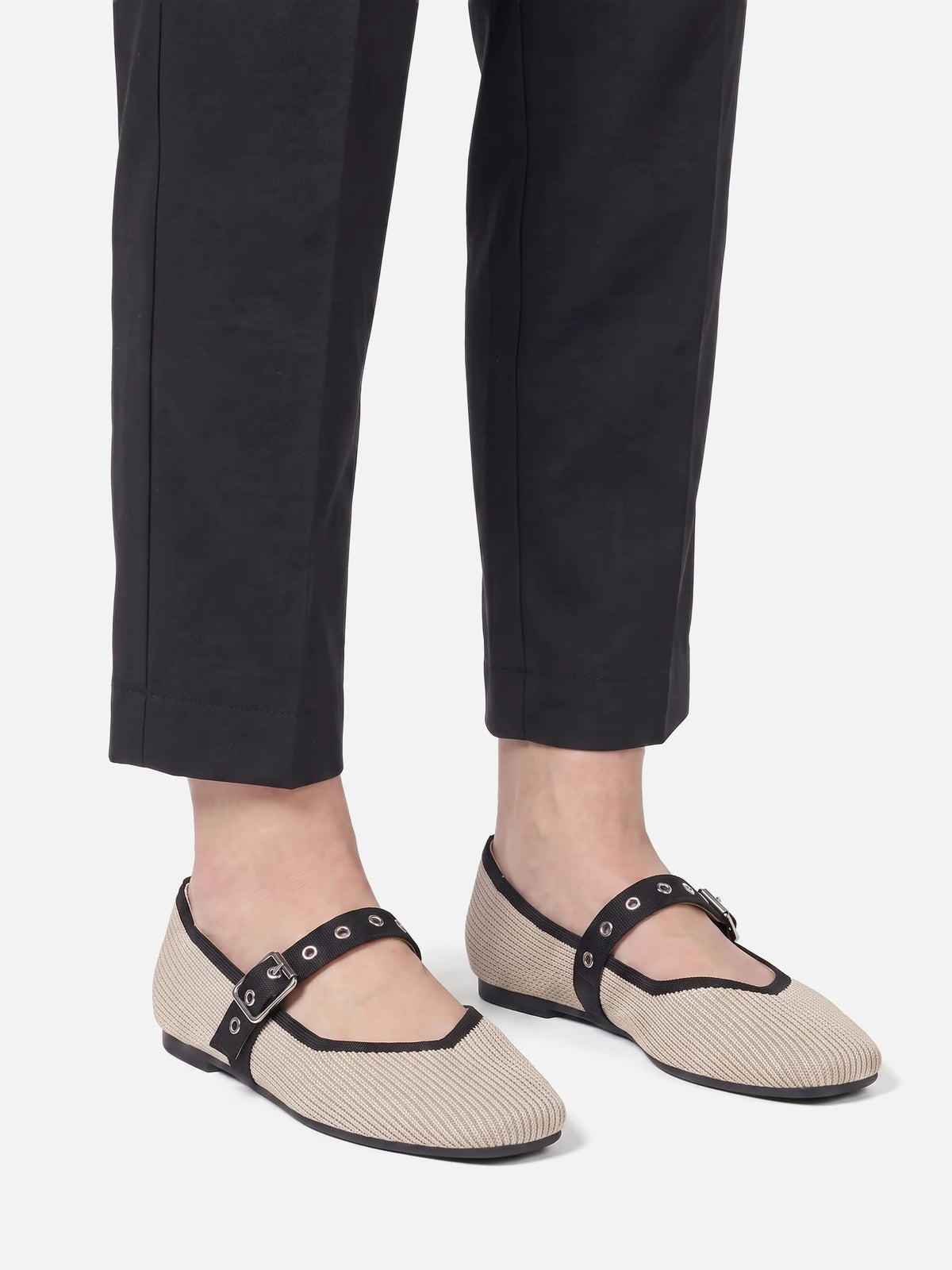 Women's Knit Eyelet Strap Mary Jane Ballet Flats