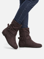 Women's Suede Look Slouchy Buckle Ankle Boots