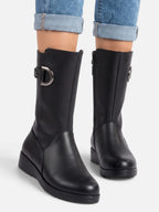 Women's Faux Fur Lined Buckle Wedge Boots