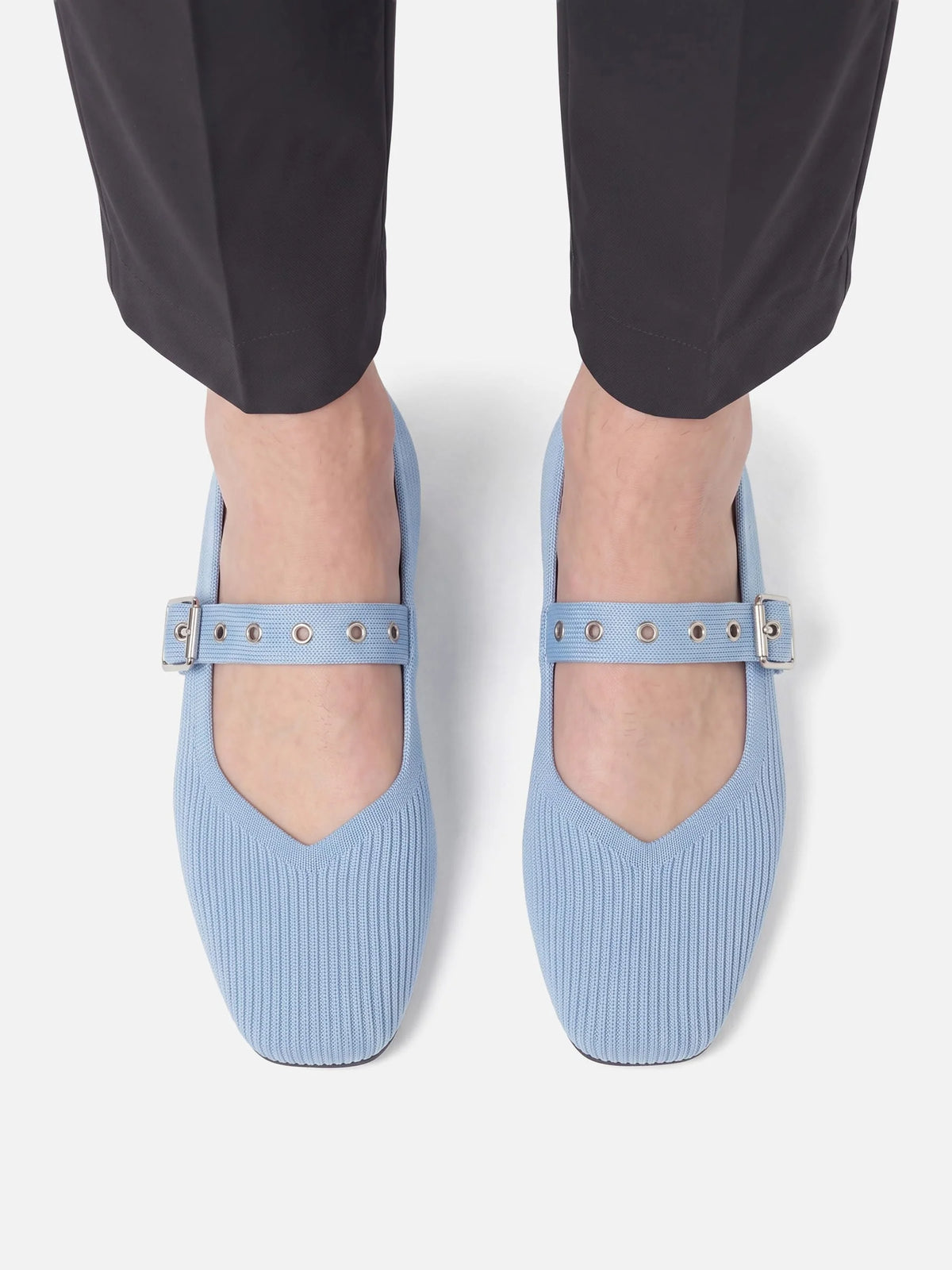 Women's Knit Eyelet Strap Mary Jane Ballet Flats