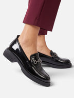 Women's Croc Effect Patent Leather Chain Loafers
