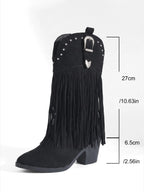 Women's Suede Look Fringe Studded Cowboy Boots