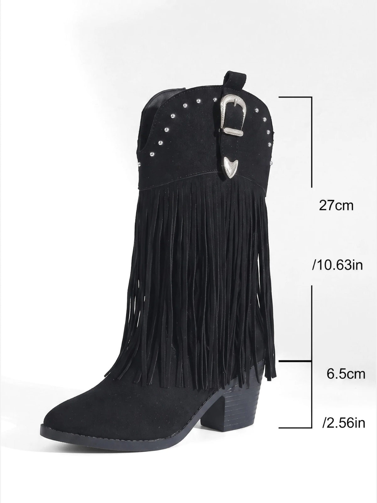 Women's Suede Look Fringe Studded Cowboy Boots