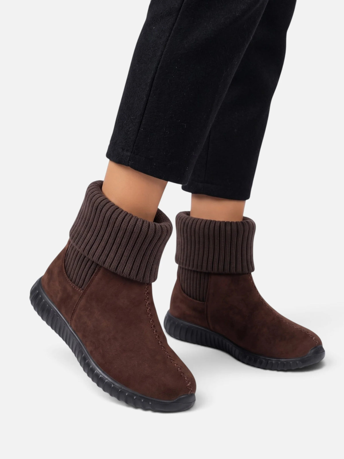 Women's Suede Look Knit Cuff Sock Boots