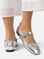 Women's Suede Mary Jane Bow Buckle Ballet Flats