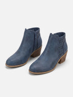 Women's Leather Perforated Block Heel Ankle Boots