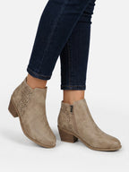 Women's Leather Perforated Block Heel Ankle Boots