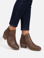 Women's Leather Perforated Block Heel Ankle Boots