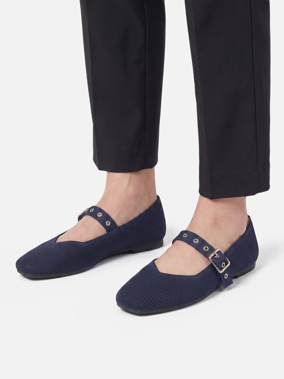 Women's Knit Eyelet Strap Mary Jane Ballet Flats