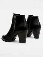 Women's Leather Pointed Toe Block Heel Side Zip Ankle Boots