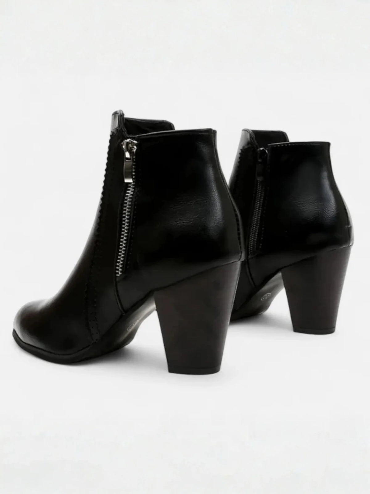 Women's Leather Pointed Toe Block Heel Side Zip Ankle Boots