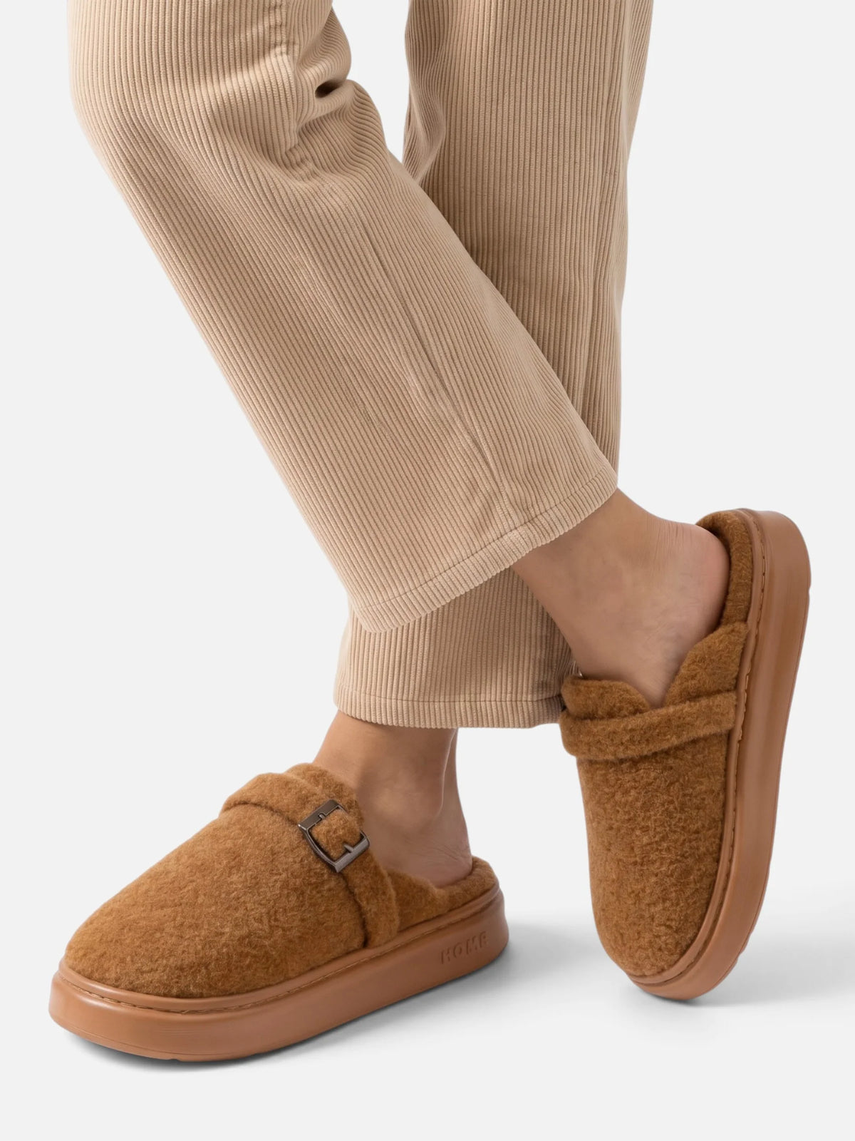 Women's Plush Platform Buckle Slippers