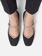 Women's Knit Eyelet Strap Mary Jane Ballet Flats