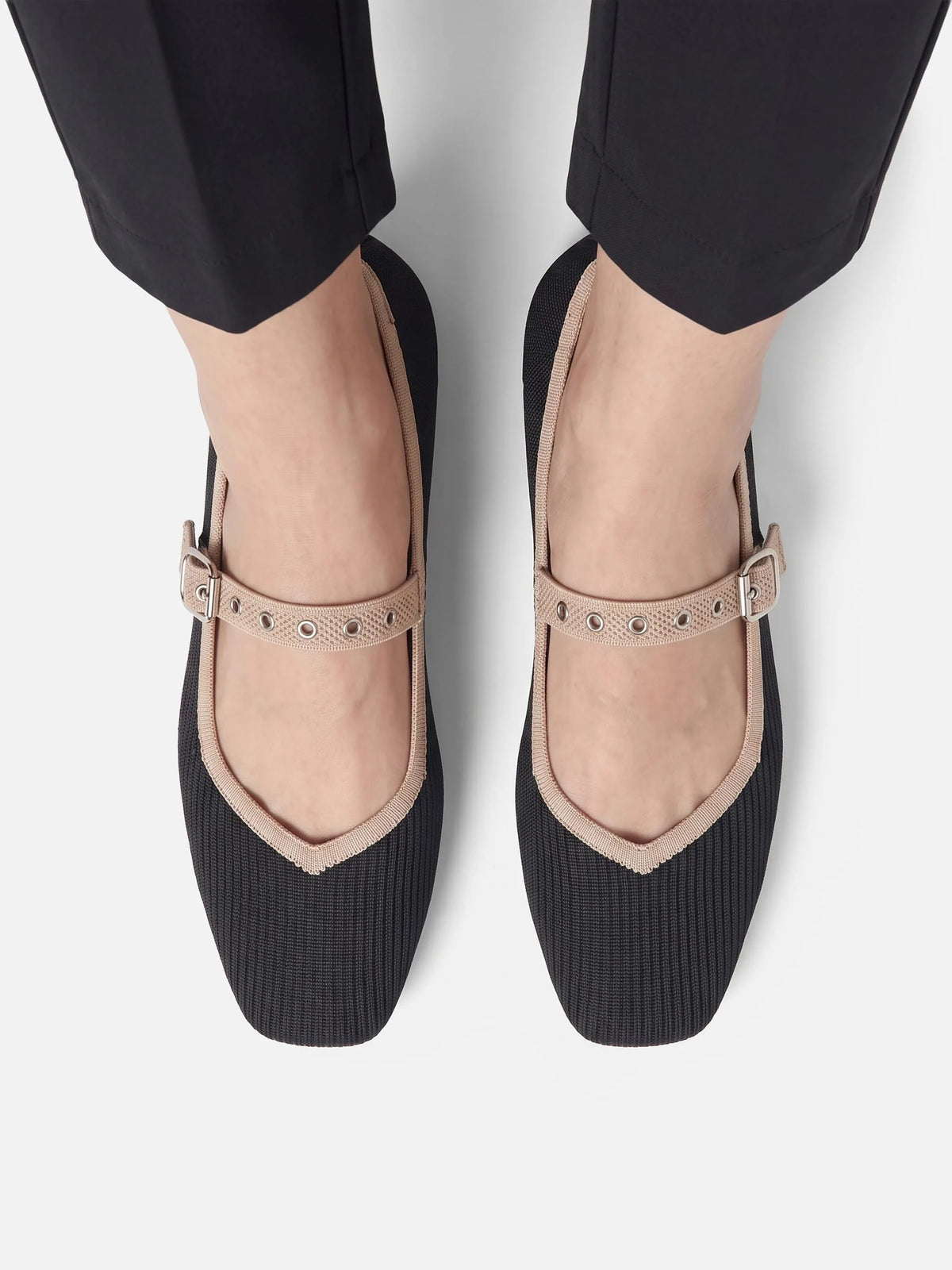 Women's Knit Eyelet Strap Mary Jane Ballet Flats