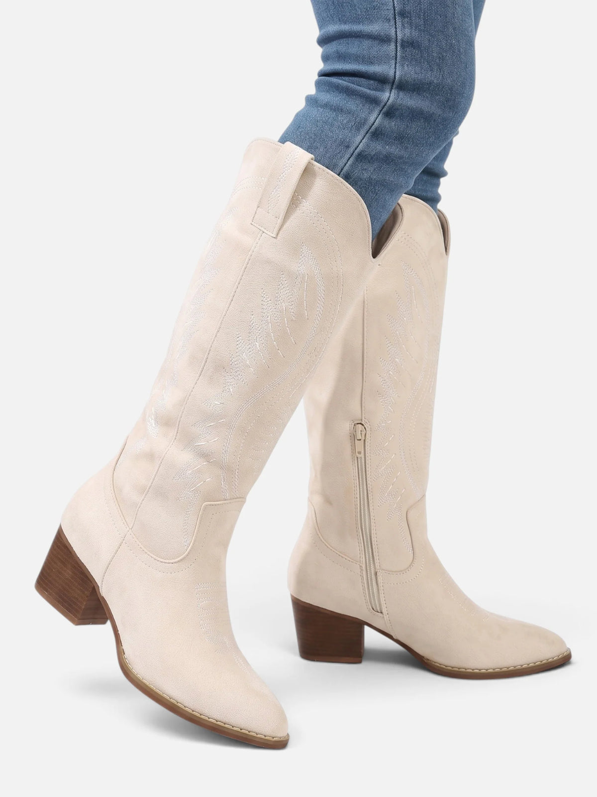 Women's Suede Look Embroidered Tall Cowboy Boots
