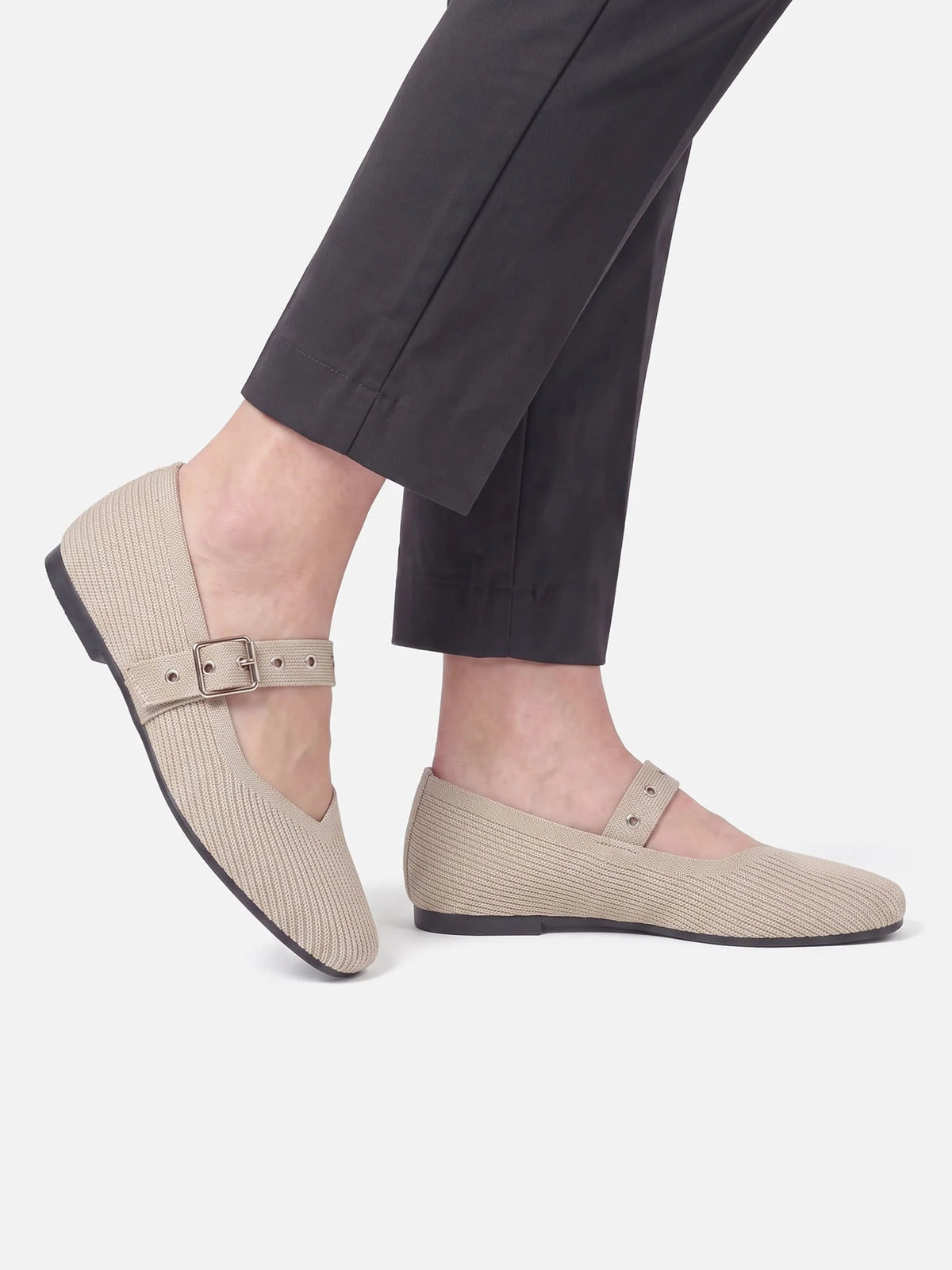 Women's Knit Eyelet Strap Mary Jane Ballet Flats