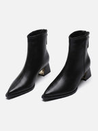 Women's Leather Pointed Toe Block Heel Ankle Boots