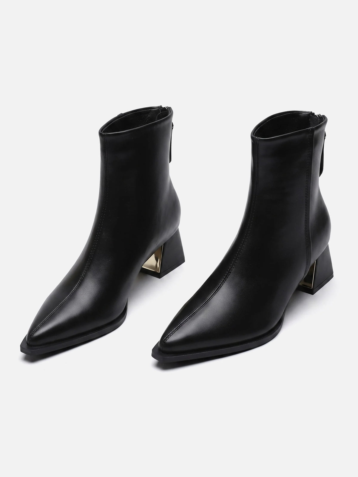 Women's Leather Pointed Toe Block Heel Ankle Boots