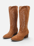 Women's Suede Look Embroidered Tall Cowboy Boots