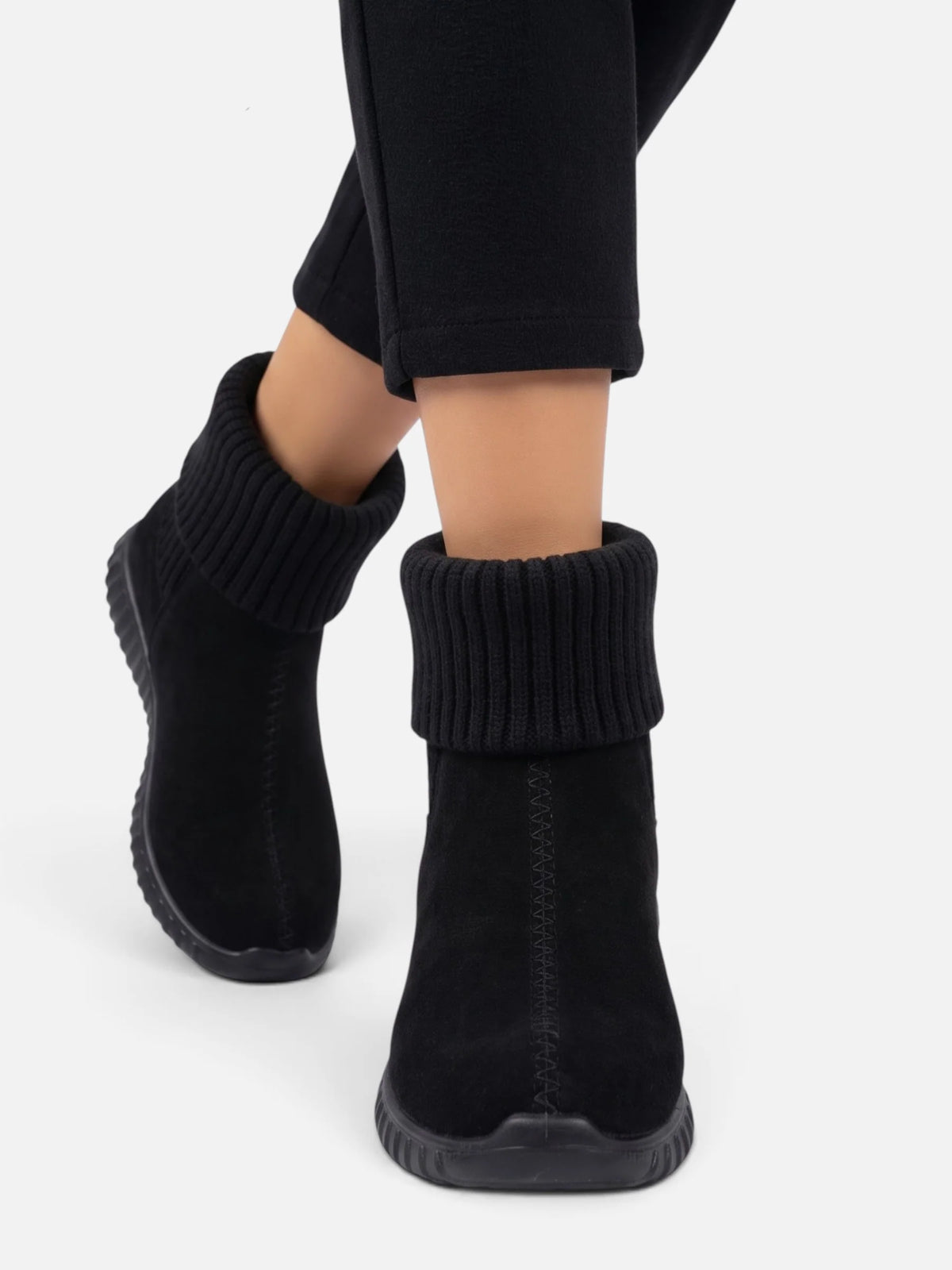 Women's Suede Look Knit Cuff Sock Boots