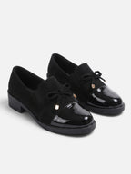 Women's Suede Look Patent Toe Bow Loafers