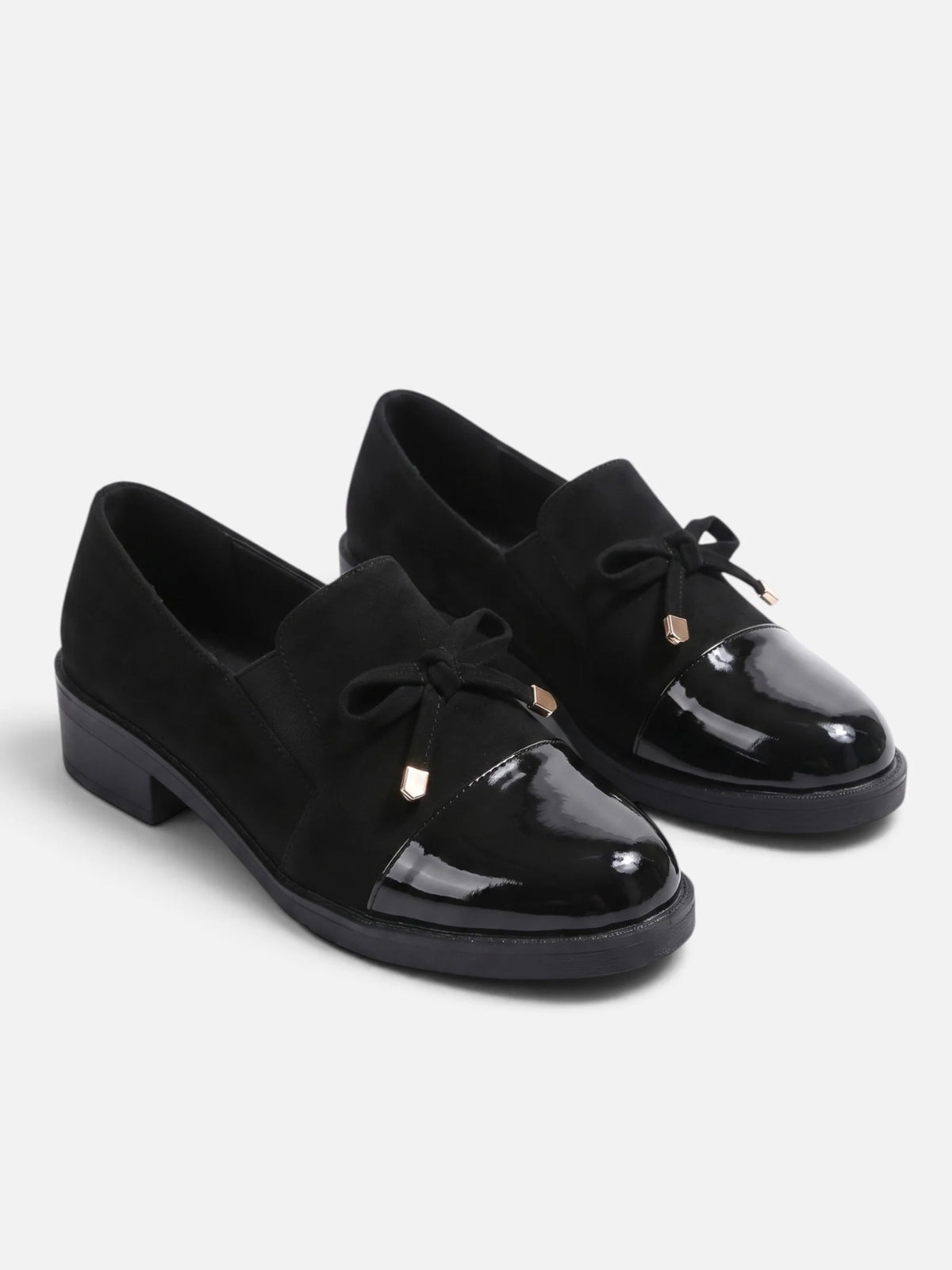 Women's Suede Look Patent Toe Bow Loafers