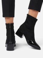 Women's Suede Patent Leather Block Heel Ankle Boots