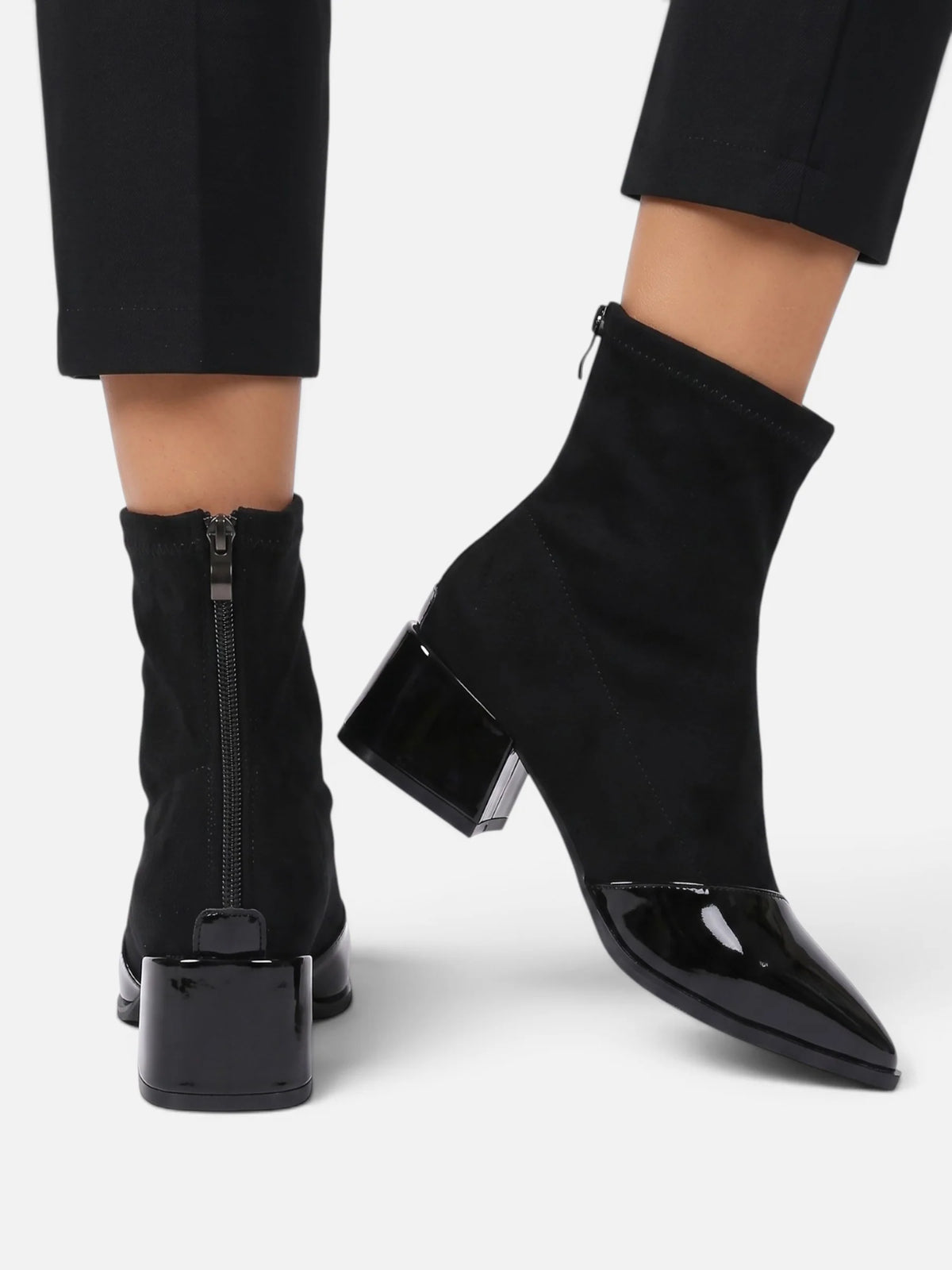Women's Suede Patent Leather Block Heel Ankle Boots