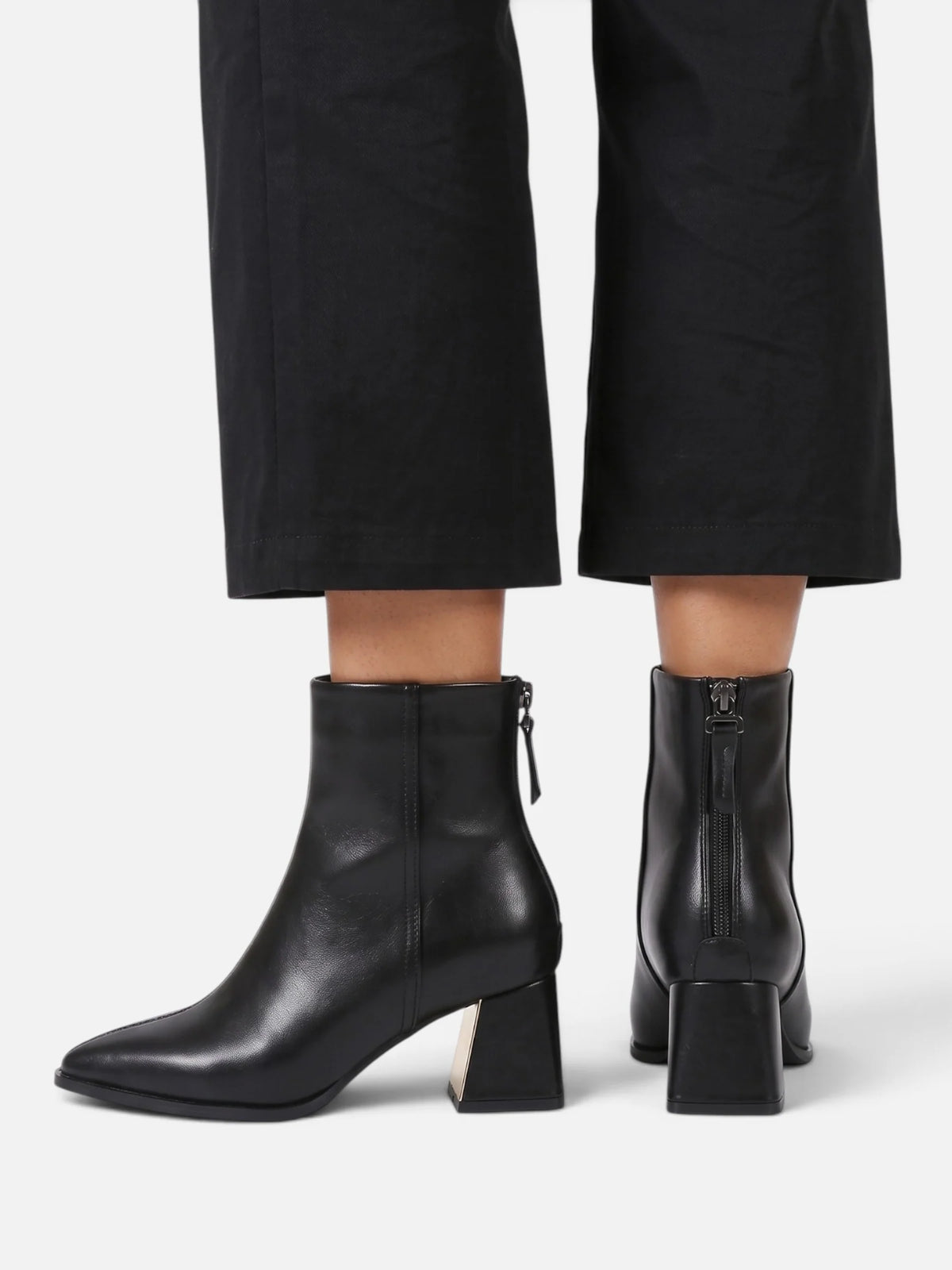 Women's Leather Pointed Toe Block Heel Ankle Boots