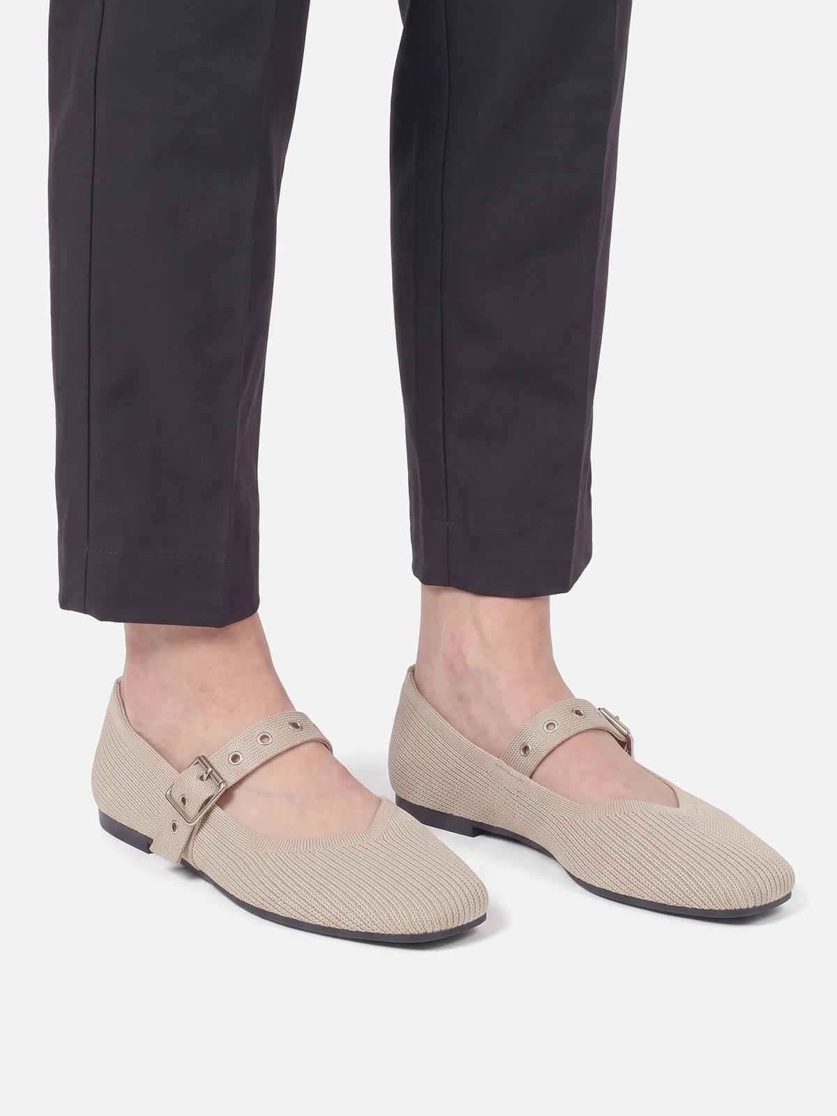 Women's Knit Eyelet Strap Mary Jane Ballet Flats