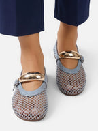 Women's Mesh Gold Buckle Mary Jane Flats