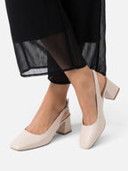 Women's Leather Square Toe Slingback Block Heel Pumps