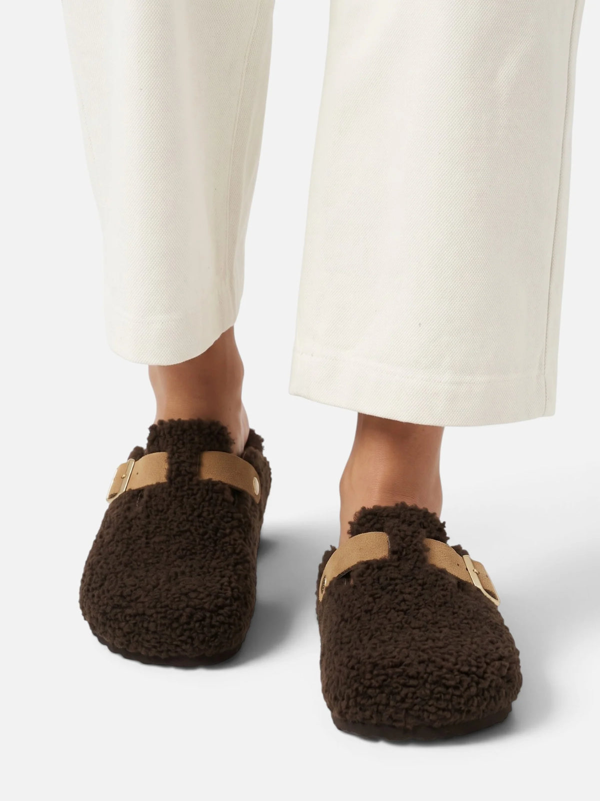 Women's Shearling Look Buckle Clogs