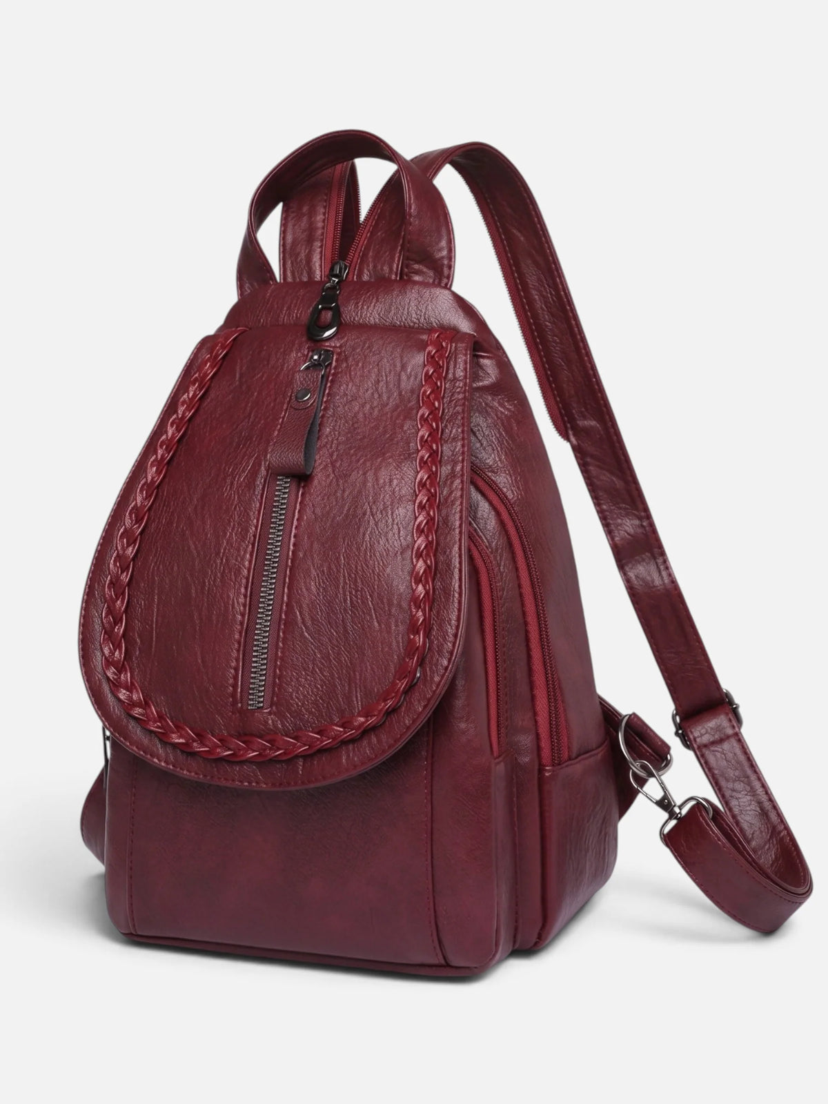 Women's Leather Look Braided Trim Mini Backpack